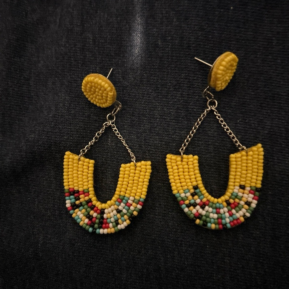 Yellow Beaded Earrings